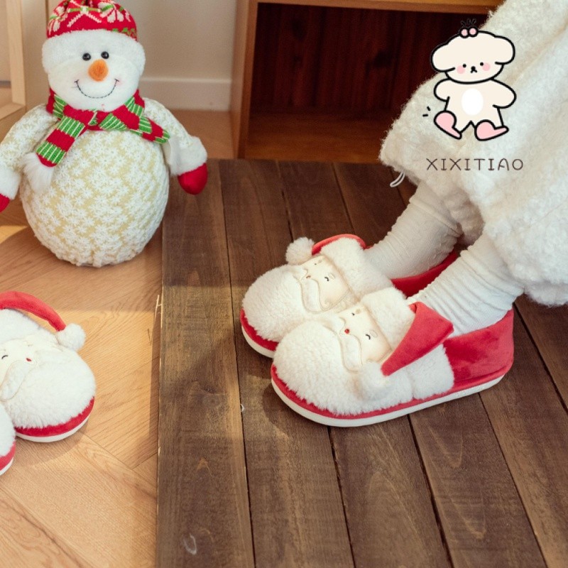 Xitiao Christmas Eve Elk Warm Fashion Home Cotton Soft-Soled รองเท้าแตะชายหญิงฤดูหนาว