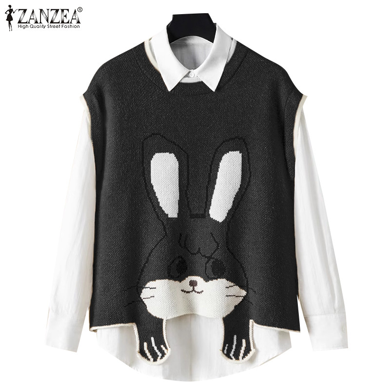 Zanzea เสื้อกั๊กถักแขนกุดคอกลมลําลองเกาหลีสําหรับผู้หญิง Presale