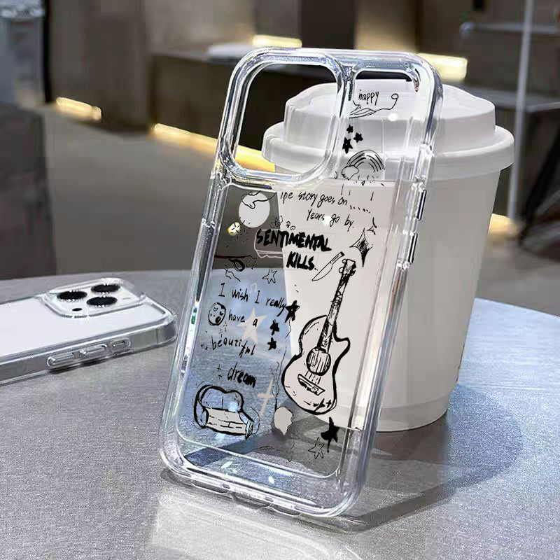 TPU ปุ่มชุบไฟฟ้า🔥 เคสไอโฟน นิ่มกันกระแทก เคสโทรศัพท์ iPhone 11 12 13 14 15 Pro Max XR XS X 7 8Pไวโอลินวินเทจ