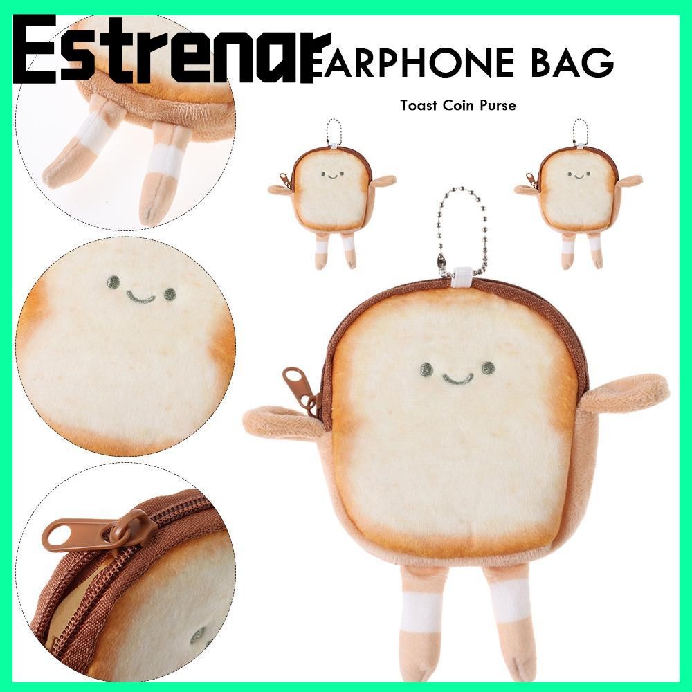 กระเป๋าใส่เหรียญขนมปังปิ้ง ESTRENAR กระเป๋าใส่หูฟังแบบพกพาน้ําหนักเบากระเป๋าแต่งหน้ามินิการ์ตูนขนมปังน่ารักสาว