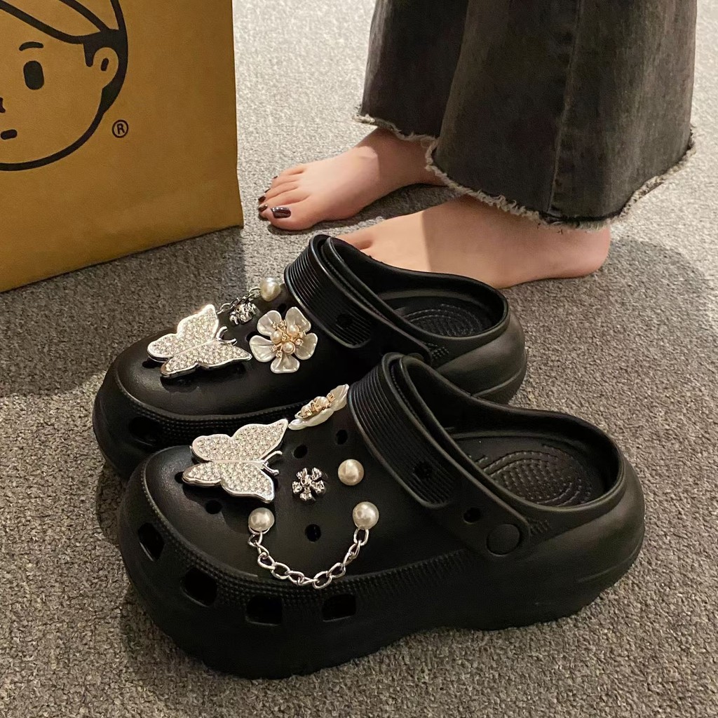 รองเท้าแตะรัดส้น หัวโตผู้หญิง ส้นสูง 6cm. วัสดุ EVA น้ำหนักเบา มีสายรัดส้นเท้าและรูระบายอากาศ #sy190