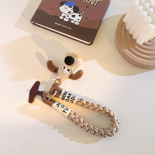 Creative ins Master Dog Head Doll Pendant Phone Case Lanyard Twist Rope สายรัดข้อมือสั้นพวงกุญแจแขวนโซ่