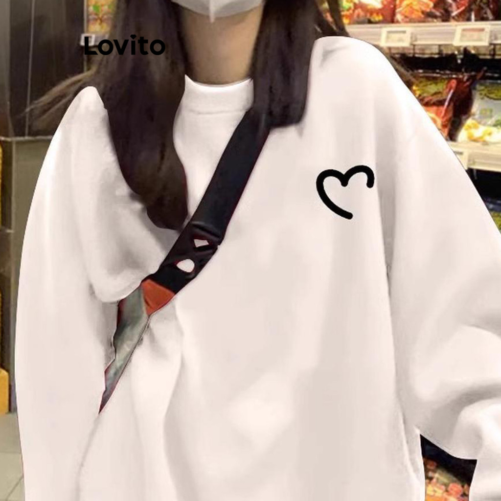 Lovito เสื้อกันหนาวผู้หญิง สีพื้น มีลาย สไตล์ลำลอง LNA71213