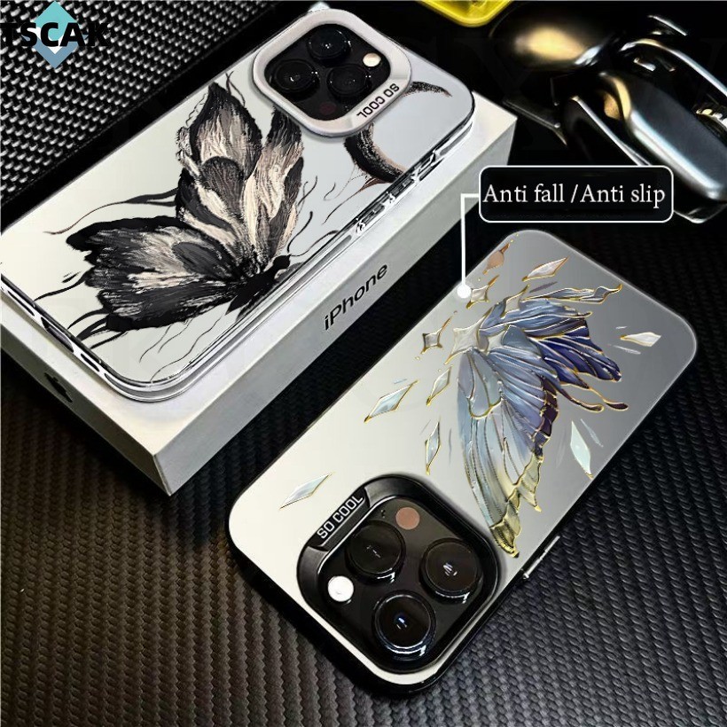 Insเคสโทรศัพท์รูปแบบผีเสื้อสําหรับiPhone AIR 17 Pro Max 17 Pro Frostedสีเงินเคสป้องกัน