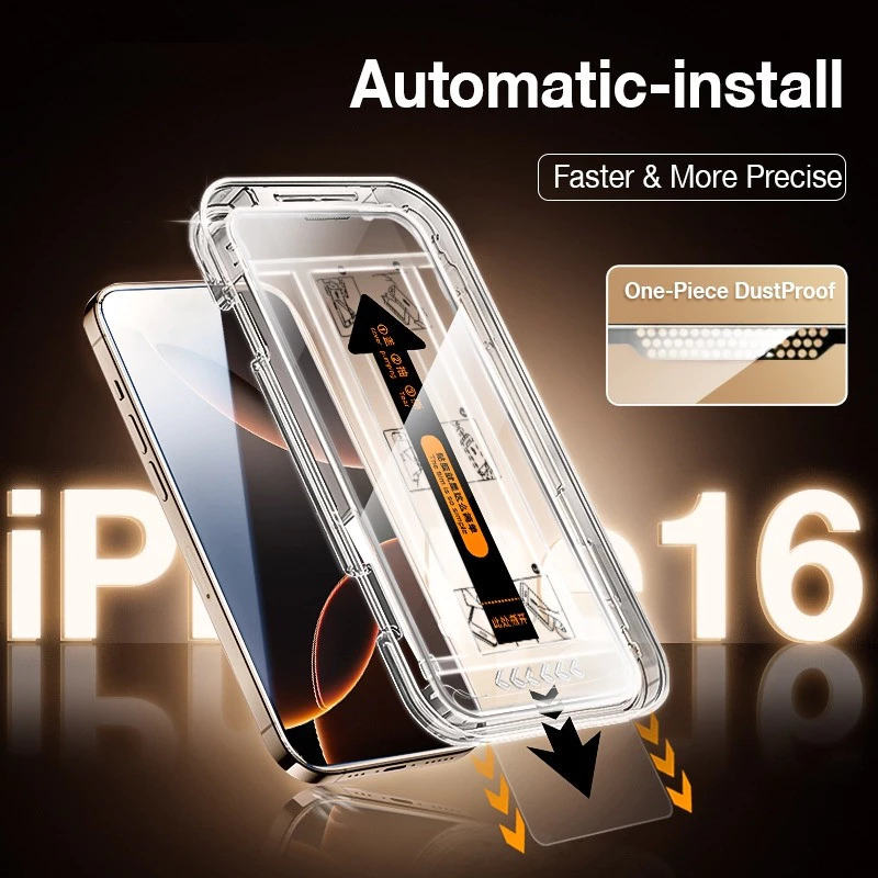 คลิกเดียวติดตั้งหน้าจอโทรศัพท์กระจกนิรภัย Flim สําหรับ iPhone 16 15 14 13 12 11 Pro Max Plus Auto Alignment Mount Aids ความเป็นส่วนตัว HD Clear Anti Scratch Protector Cover