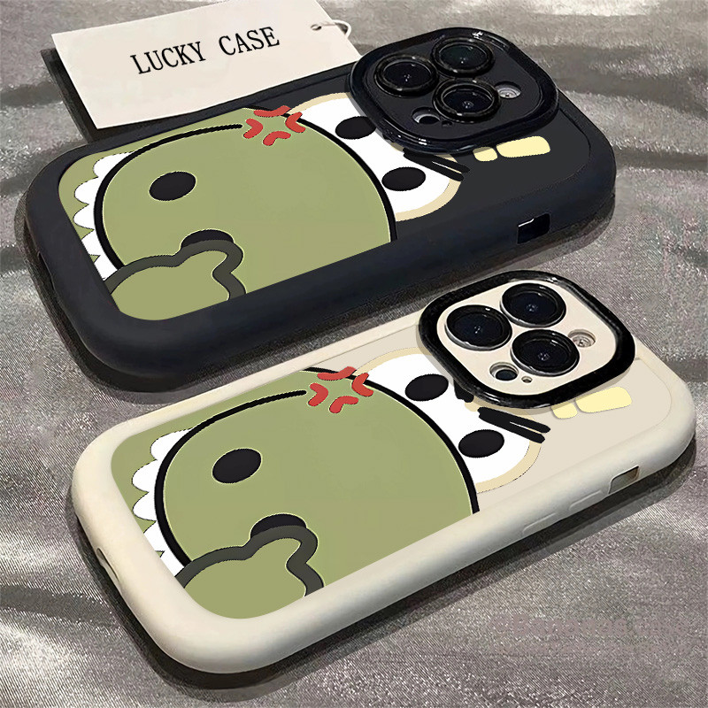 การ์ตูน Angry สีเขียวไดโนเสาร์เคสโทรศัพท์สําหรับ IPhone 15 14 11 12 13 Pro 16 Max XR X XS Max 7/8 Plus Se2020 ทนสิ่งสกปรกฤดูใบไม้ร่วงรวมทุกอย่างเปลือกโทรศัพท์ป้องกัน