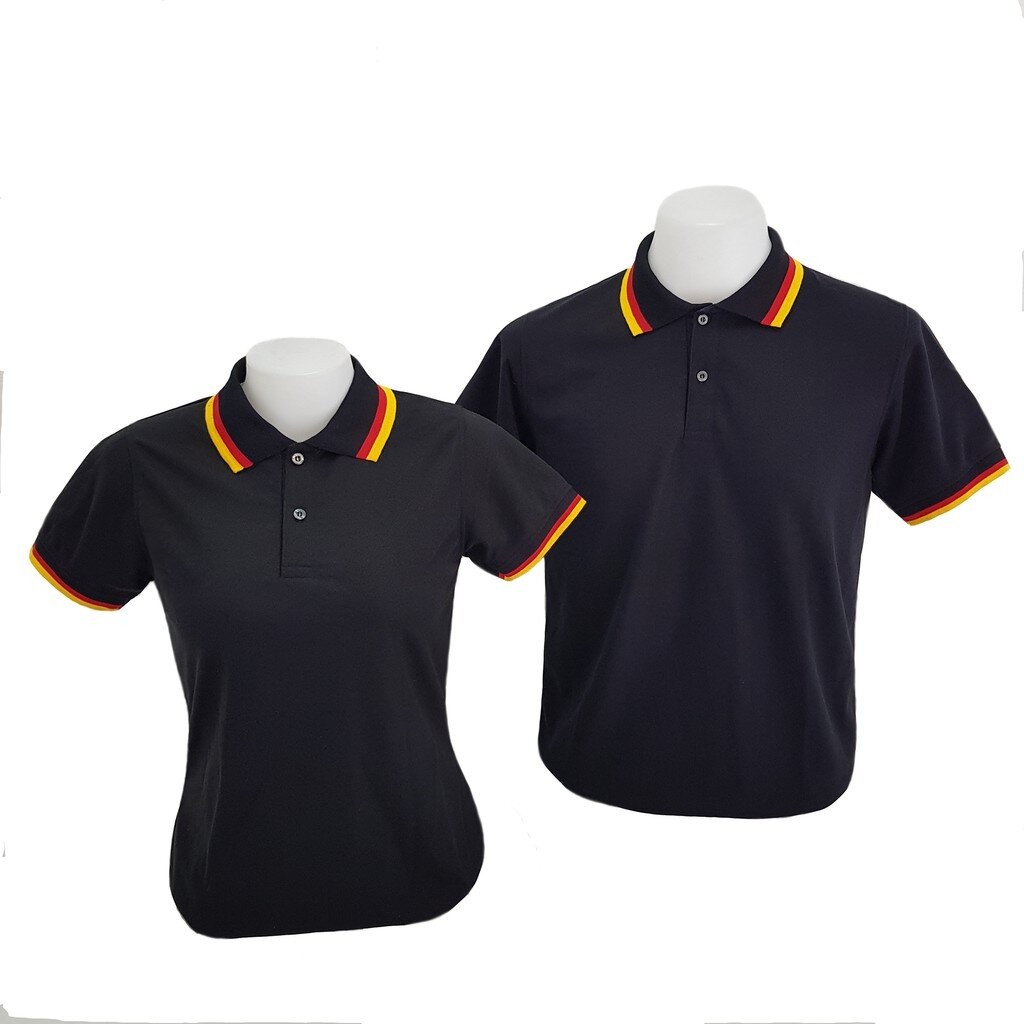 เสื้อโปโลสีดำ เสื้อคอปก แขนสั้น ปกดำขลิบแดง-เหลือง เสื้อคอปกสีดำ LBK09