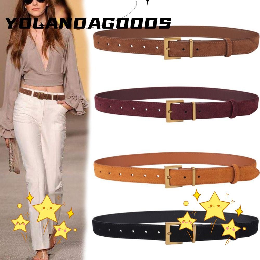 Yola Frosted Cowhide Belt, Luxury Design Casual Suede เข็มขัดหนัง, แฟชั่นอเนกประสงค์อินเทรนด์ Pin Buckle เข็มขัดของขวัญ