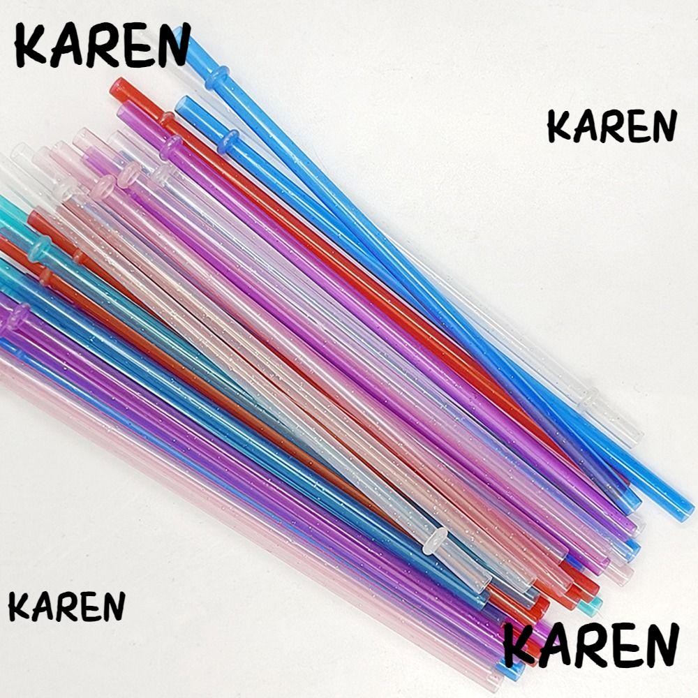 Karen 1PC ผงทองหลอดพลาสติก, แบบพกพารถ Travel Cup Straw Glitter Straw, ถ้วยอุปกรณ์เสริมนํากลับมาใช้ให