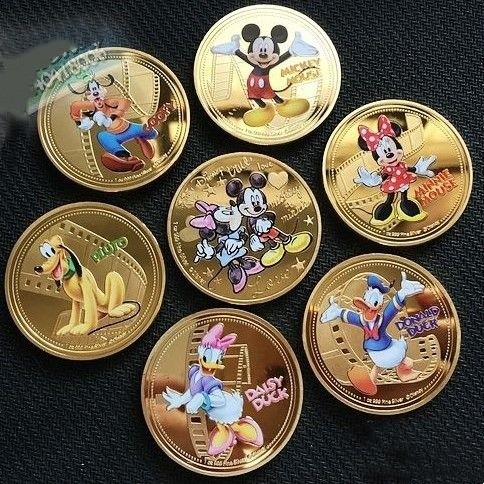 Disney Disney Mickey สีทองเหรียญที่ระลึกชุด 7 ชิ้นการ์ตูนฟัน Fairy Gold เหรียญ Park Travel Mickey Mouse Badge 11.4