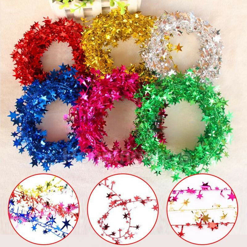 5M Christmas Stars Gold Silver Tinsel Star หวาย Vines ตกแต่งต้นคริสต์มาสสําหรับตกแต่งคริสต์มาสปีใหม่