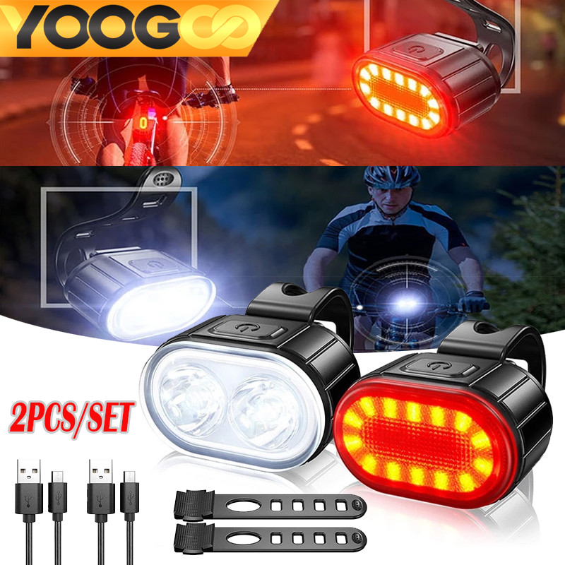 จักรยานด้านหน้า+ไฟท้าย LED ชาร์จ USB กันน้ําไฟเตือนความปลอดภัย ไฟจักรยาน สําหรับจักรยานเสือภูเขา อุปกรณ์เสริมจักรยาน