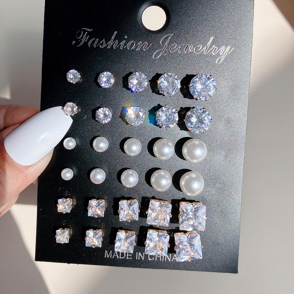 12 คู่/เซ็ต Delicite คริสตัล Zircon ต่างหูสตั๊ดชุดสําหรับผู้หญิงแฟชั่นเครื่องประดับของขวัญ