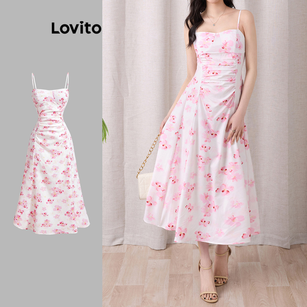 Lovito ชุดเดรสจับจีบลายดอกไม้ โบฮีเมียนลายเดซี่สำหรับผู้หญิง L105MD210