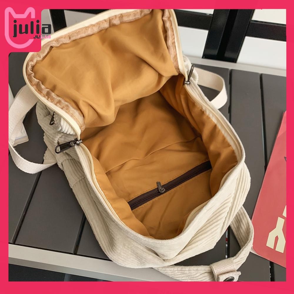 [Julia1.th] กระเป๋าถือผู้หญิงทุกวันสีทึบ Casual Knapsack Corduroy สําหรับสาววัยรุ่นเด็ก