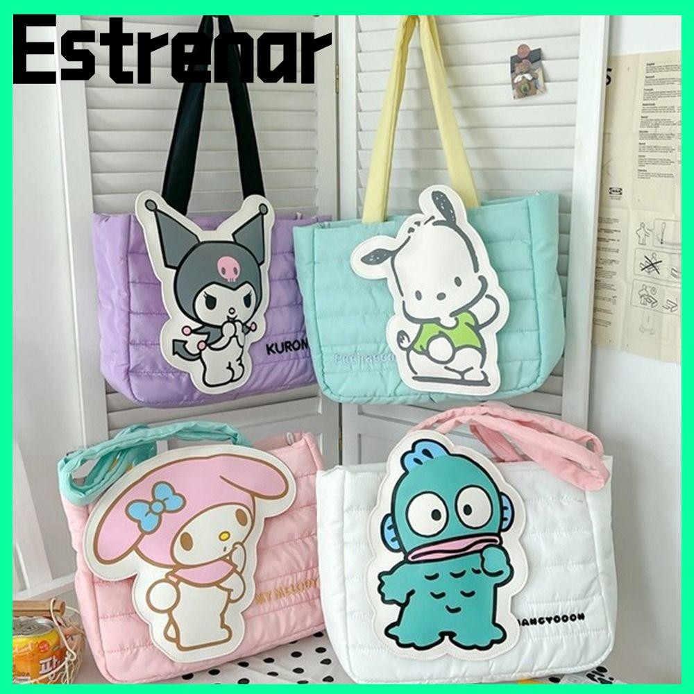 กระเป๋าสะพายไหล่ ESTRENAR ความจุขนาดใหญ่ลงผ้าฝ้ายเบาะ Tote กระเป๋าแบบพกพา Quilted น่ารักการ์ตูนพิมพ์กระเป๋าใต้วงแขนสําหรับผู้หญิงสาว