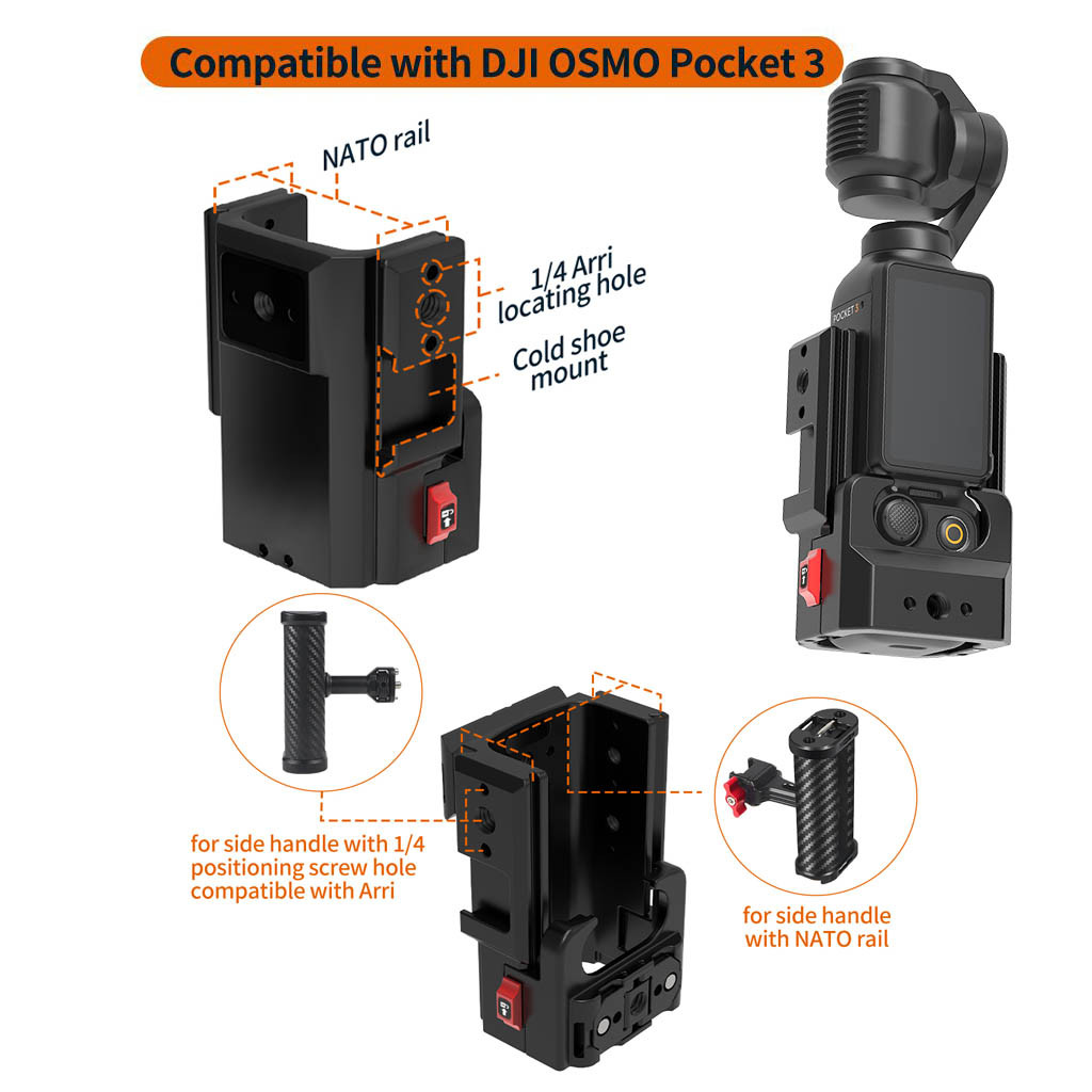JMT กรอบป้องกันกล้องสําหรับ dji-OSMO กระเป๋า 3 กระเป๋า 4 อลูมิเนียมขยายอะแดปเตอร์ Quick Release รองเท้าเย็น Mount Housing Shell อุปกรณ์เสริม