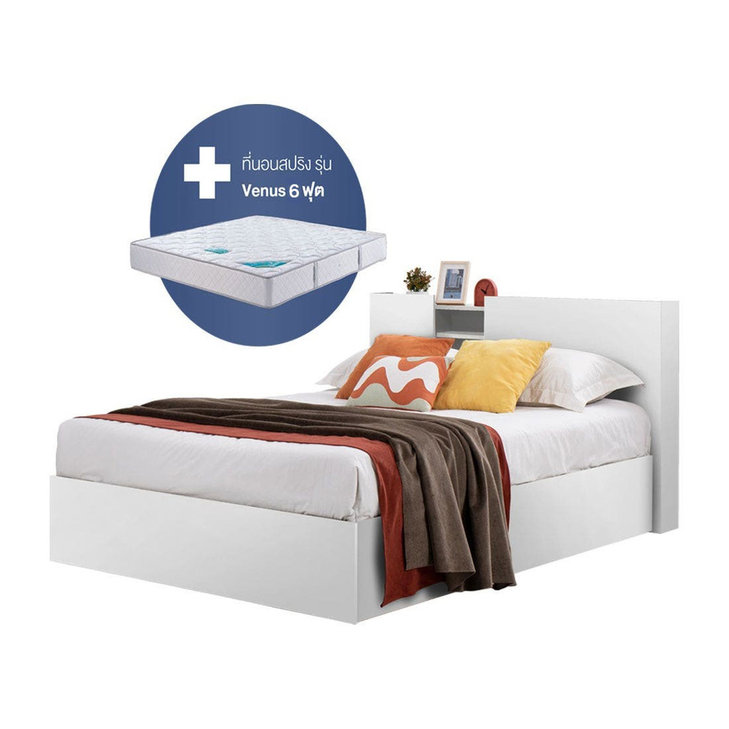 Koncept Furniture เตียง 6 ฟุต รุ่น Melda สีขาว  แบรนด์ KONCEPT FURNITURE