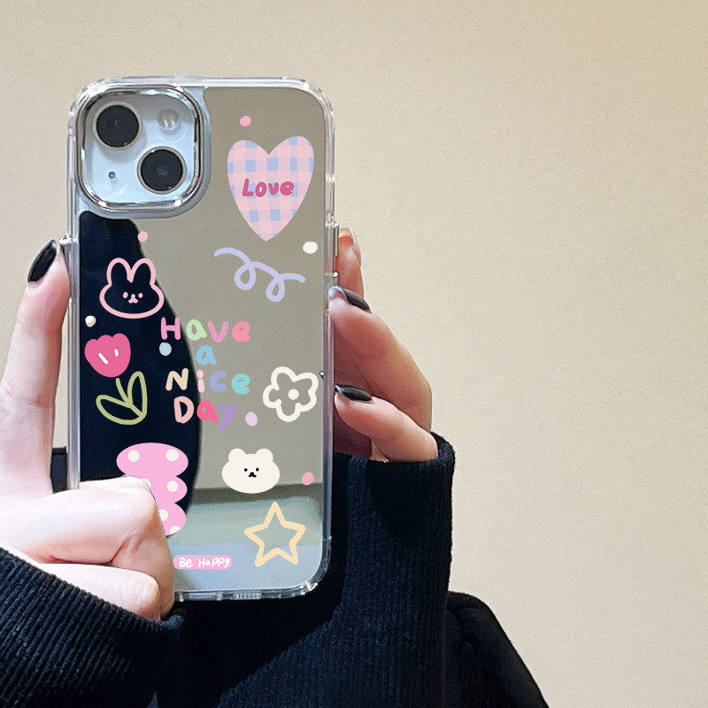 INS Case เคส iPhone 13 11 15 16 14 12 17 Pro Max เคสไอโฟน11 12pro 11pro ดอกไม้บานเล็กเต็มจอ กรณีโทรศัพท์มือถือชุบกระจก