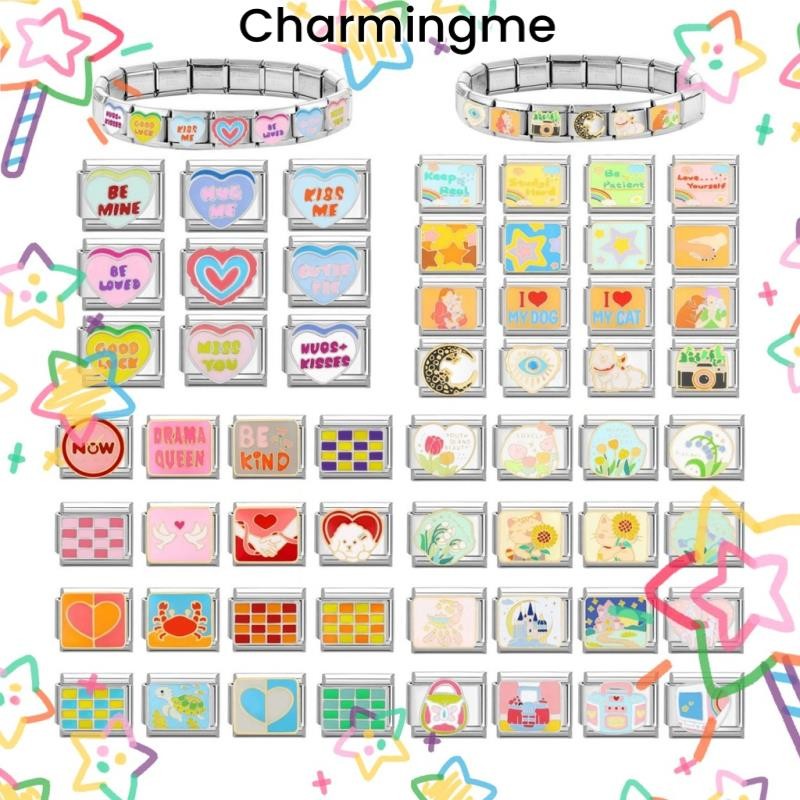 Heart Star รูปแบบหวาน Modular สร้อยข้อมือสไตล์อิตาเลี่ยน Links Charm Fit 9 มม.สร้อยข้อมือสแตนเลส DIY เครื่องประดับทํา