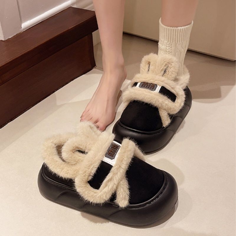 รองเท้าผ้าฝ้าย Mid-Tube Boots Anti-Slip Fleece Lin