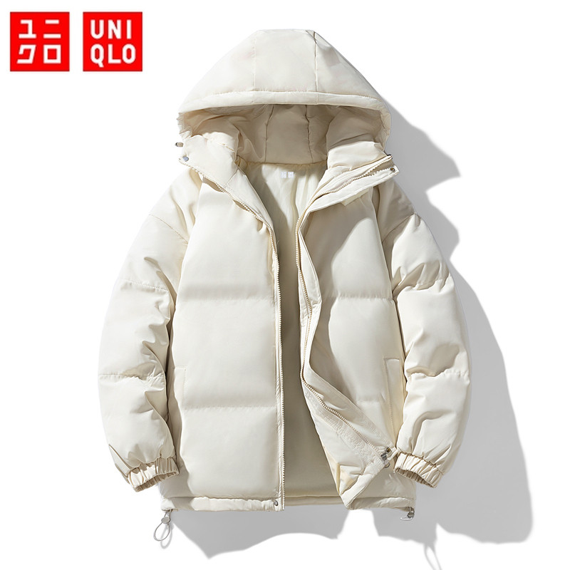 เสื้อแจ็คเก็ตผ้าฝ้ายมีฮู้ดสําหรับผู้หญิง Uniqlo เสื้อแจ็คเก็ตกันลมหนาสีทึบ M-4XL