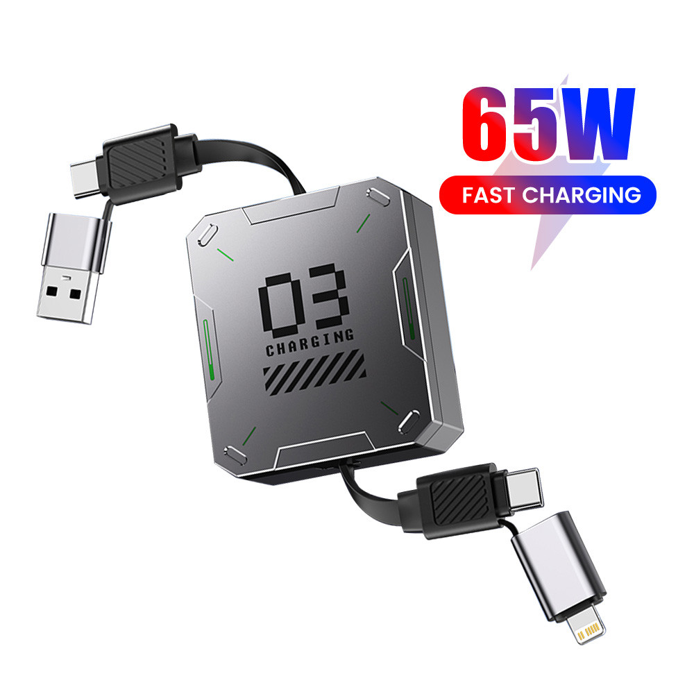 Twitch 65W 2 in 2 Multi-functional Retractable USB/Type C ถึง Type/lOS Fast สายชาร์จ 1.2M โทรศัพท์มือถือสายเคเบิลข้อมูลลวด