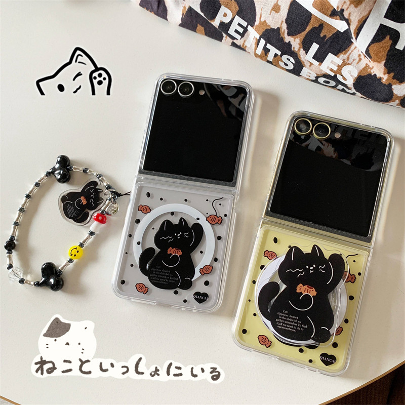 คู่ออกแบบแฟชั่นน่ารักปลอกแม่เหล็ก Z Flip 6 Z Flip 5 Hard PC Cat สําหรับ Samsung Galaxy Z Flip6 Flip5 Combo เคสโทรศัพท์