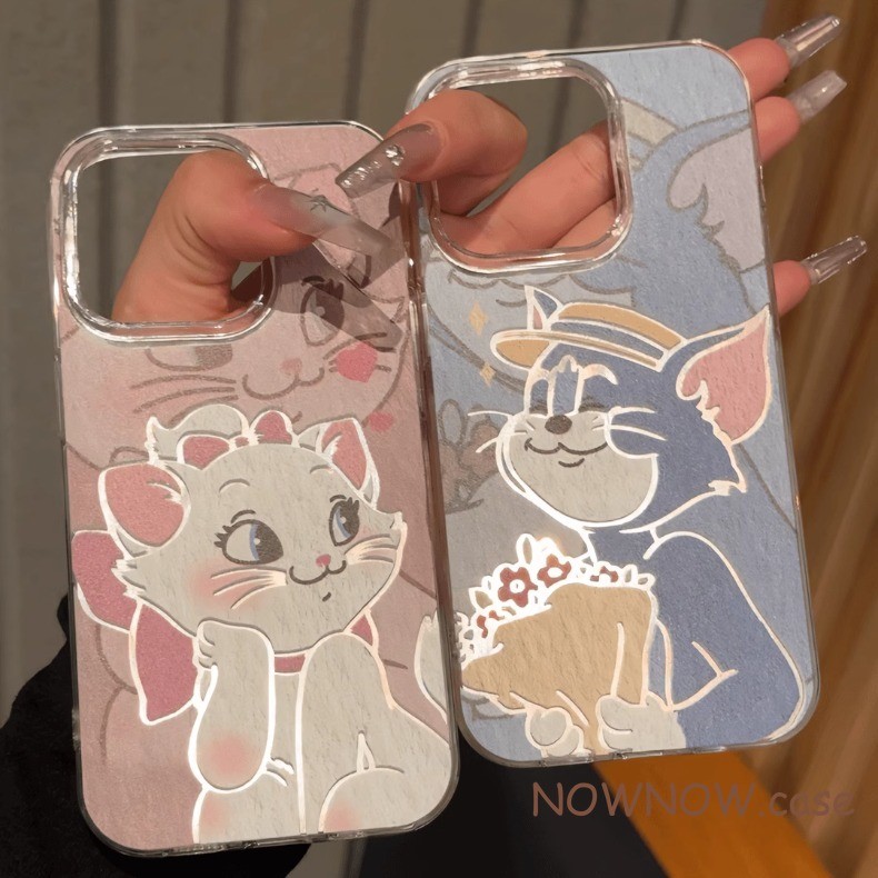 Iphone 16 15 14 13 12 11 Pro Max X XR XS Max 7 8 Plus INS Feather Silver Tom และ Mary คู่เคสโทรศัพท์ปกอ่อน