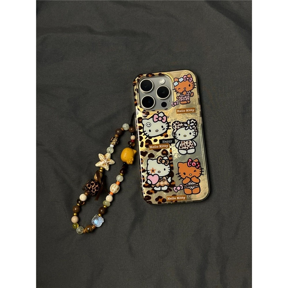 Huiwanju น่ารักเสือดาวพิมพ์ kt แมวโซ่สําหรับ iPhone16promax เคสโทรศัพท์มือถือ iP15Pro รวมทุกอย่าง 12 สองชั้น 14 ป้องกันการตก 13 สาว 11 ซอก - รูปที่ 2