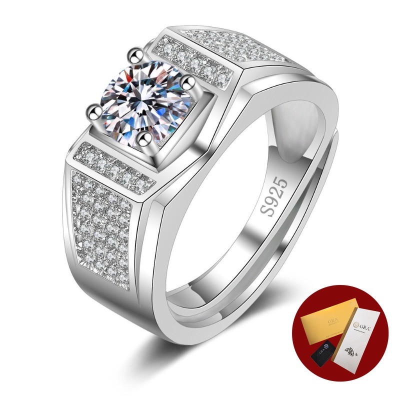 (พร้อมใบรับรอง Gra) S925 เงิน Moissanite แหวนผู้ชายแหวนเพชรคลาสสิกเครื่องประดับ Fine ตกแต่งงานแต่งงาน