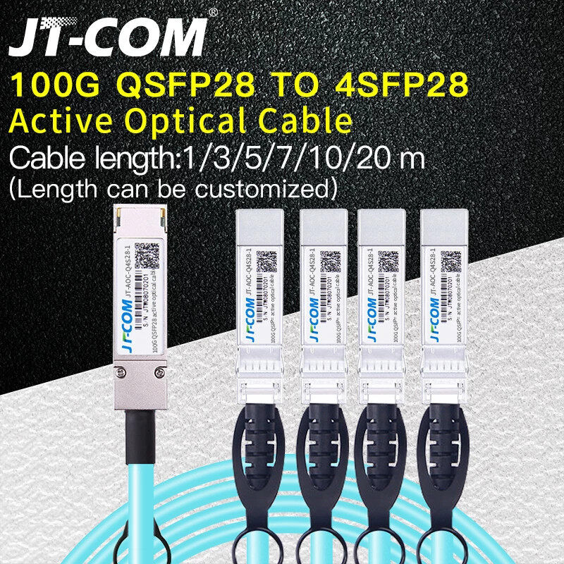 JT-COM 100G QSFP28 ถึง 4xSFP28 AOC Fiber Cable 1m 3m 5m 7m 10m 20m MPO SFP โมดูล OM3 OM4 Active Opti