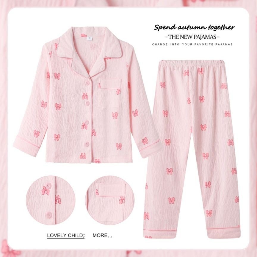 ชุดนอนแพนด้าชุดนอนผ้าฝ้ายลายเมฆแบบใหม่สำหรับเด็กชายและเด็กหญิงเสื้อคาร์ดิแกนแขนยาวปกชุดนอนเด็กชุดบริการที่บ้านชุดนอนเด็กหญิง