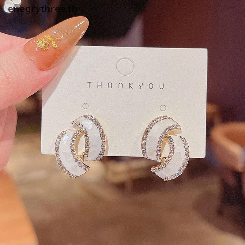 Th & แฟชั่น Rhinestone คริสตัล Annular ต่างหูผู้หญิง Vintage คลาสสิกใหม่เงาต่างหูสาวงานแต่งงานเครื่องประดับของขวัญ
