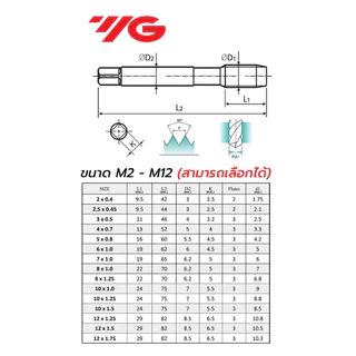 ดอกต๊าป ต๊าปเกลียว ต๊าปเกลียวเลื้อย YG T2809 Combo สแตนเลส M2-M12 TAP TapYG