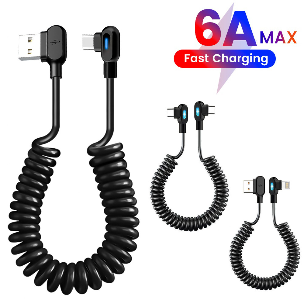 6a 90 องศา Quick Charge ฤดูใบไม้ผลิ Data Line ข้อศอกคู่ USB Type C ถึง USB C สายชาร์จเร็ว Type C สายไฟสายชาร์จข้อมูล