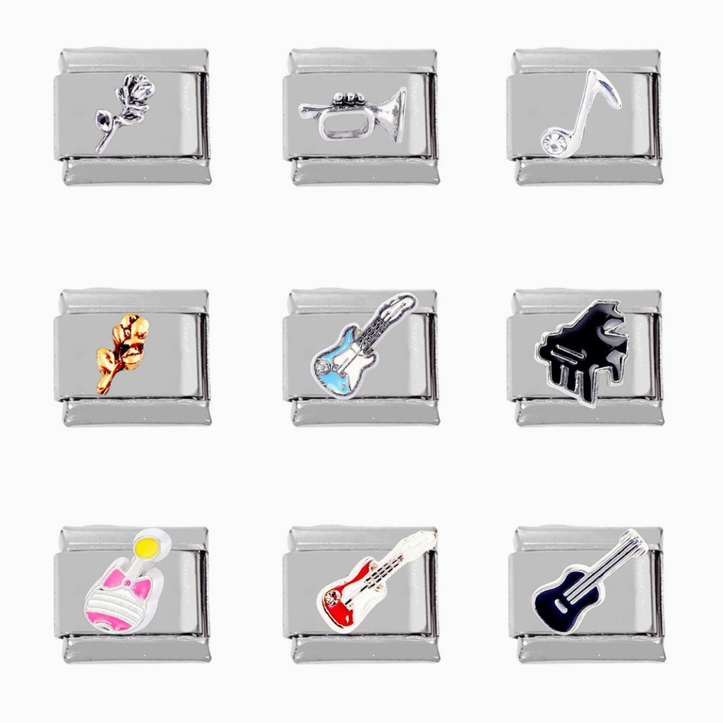 304 สแตนเลส DIY อิตาเลี่ยนโมดูล Charm สร้อยข้อมือเครื่องดนตรีหมายเหตุโมดูลอิตาลี