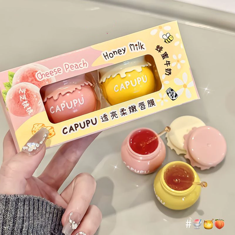 Capupu ลิปบาล์มกระป๋องน่ารักให้ความชุ่มชื้น Anti-drying Lightening Lip Lines Lip Mask