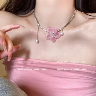 ซื้อ 2 แถม 1 ของขวัญ หรูหรา ซอก สีชมพู หวาน ดอกไม้ กระดูกไหปลาร้า โซ่ อเนกประสงค์ อารมณ์ หญิง พู่ กระดูกไหปลาร้า โซ่