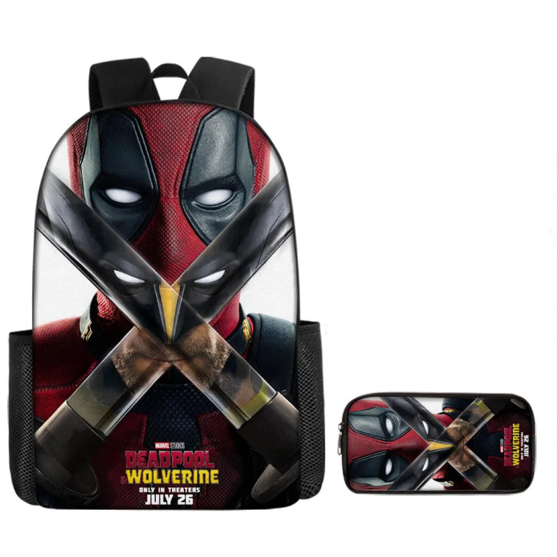 2 ชิ้น/ชุด กระเป๋าเป้สะพายหลังเด็ก + กระเป๋าดินสอ Deadpool 3D การ์ตูน กระเป๋านักเรียนประถม สะดวกสบายและกันน้ำ