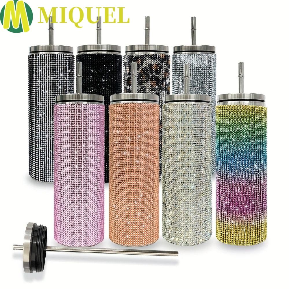 Miquel Rhinestone กระติกน้ําร้อน,เสือดาวพิมพ์ 600ml Glitter Coffee Travel แก้ว, Drinkware Bling Creative Shining กระติกน้ําสูญญากาศกิจกรรมกลางแจ้ง