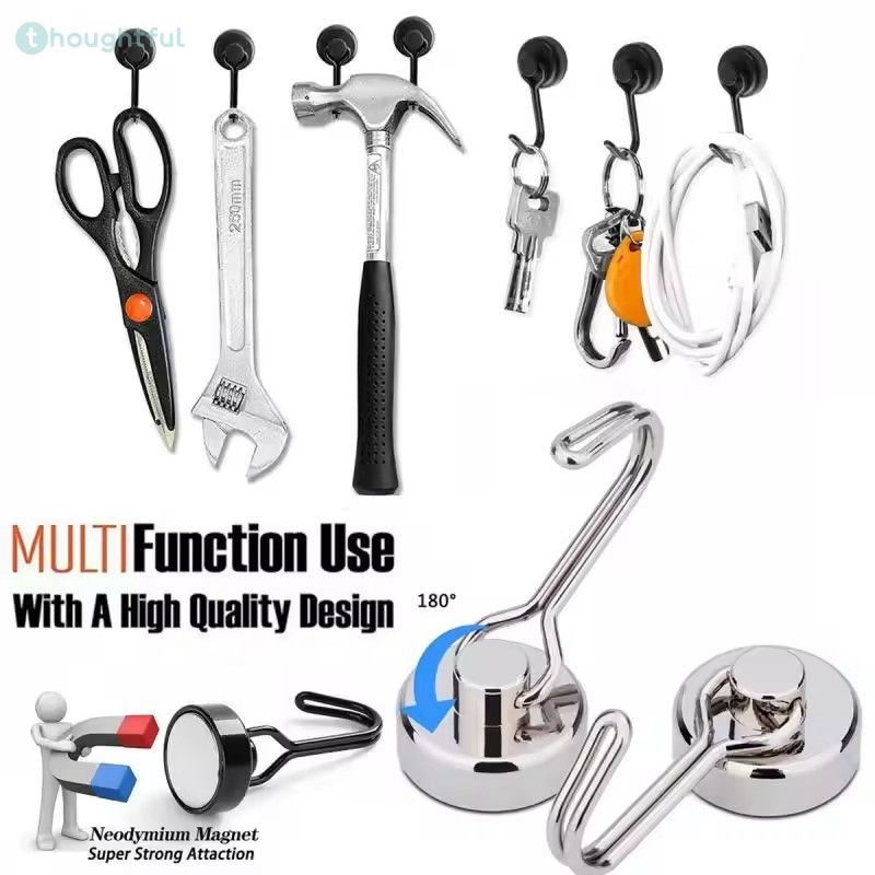 ตะขอแม่เหล็กโลหะติดผนัง แม่เหล็กนีโอไดเมียม ตะขอสำหรับตู้เย็น เตาปิ้งย่าง กุญแจ ที่แขวนผ้าเช็ดตัว การเข้าถึงในครัว บ้าน TH