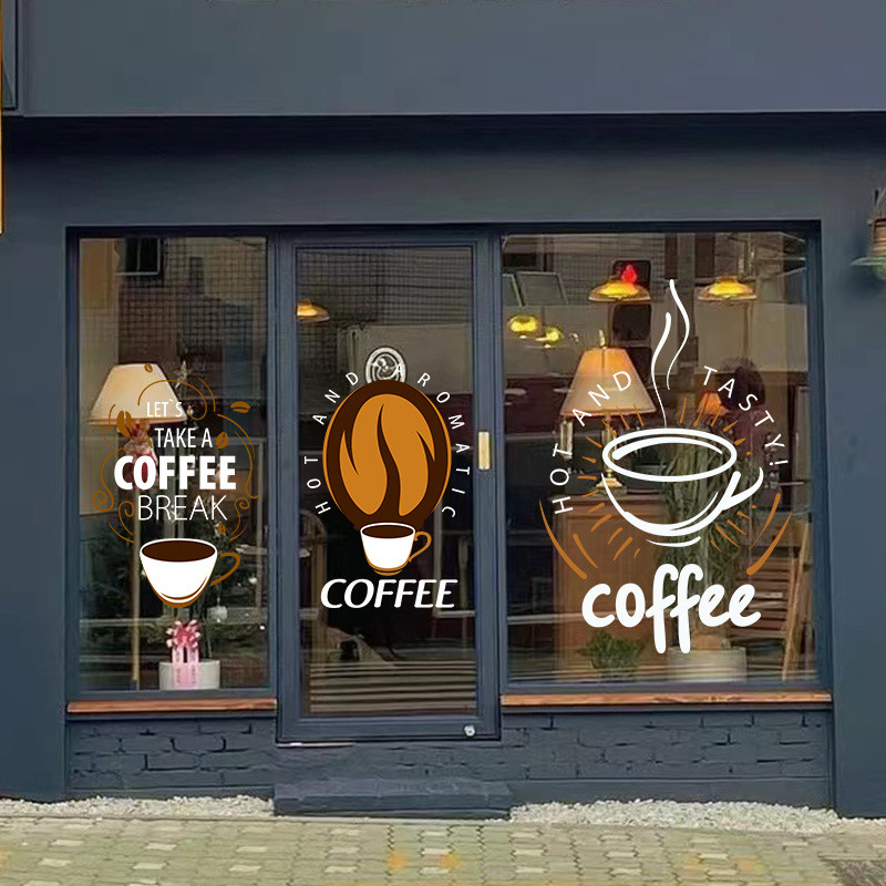 สติ๊กเกอร์ลายกาแฟย้อนยุคร้านคาเฟ่ตกแต่งสติกเกอร์กระจกหน้าต่างสติกเกอร์ประตูสติ๊กเกอร์สูญญากาศ