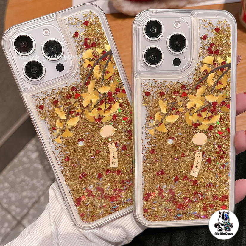 สําหรับ เคสไอโฟน13 รวยM ไม้ไฟ ทรายฟอยล์สีทอง เคส For iPhone 16 15 Pro Max 14 13 12 11 X XR Max 7 8 Plus นิ่ม กันกระแทก
