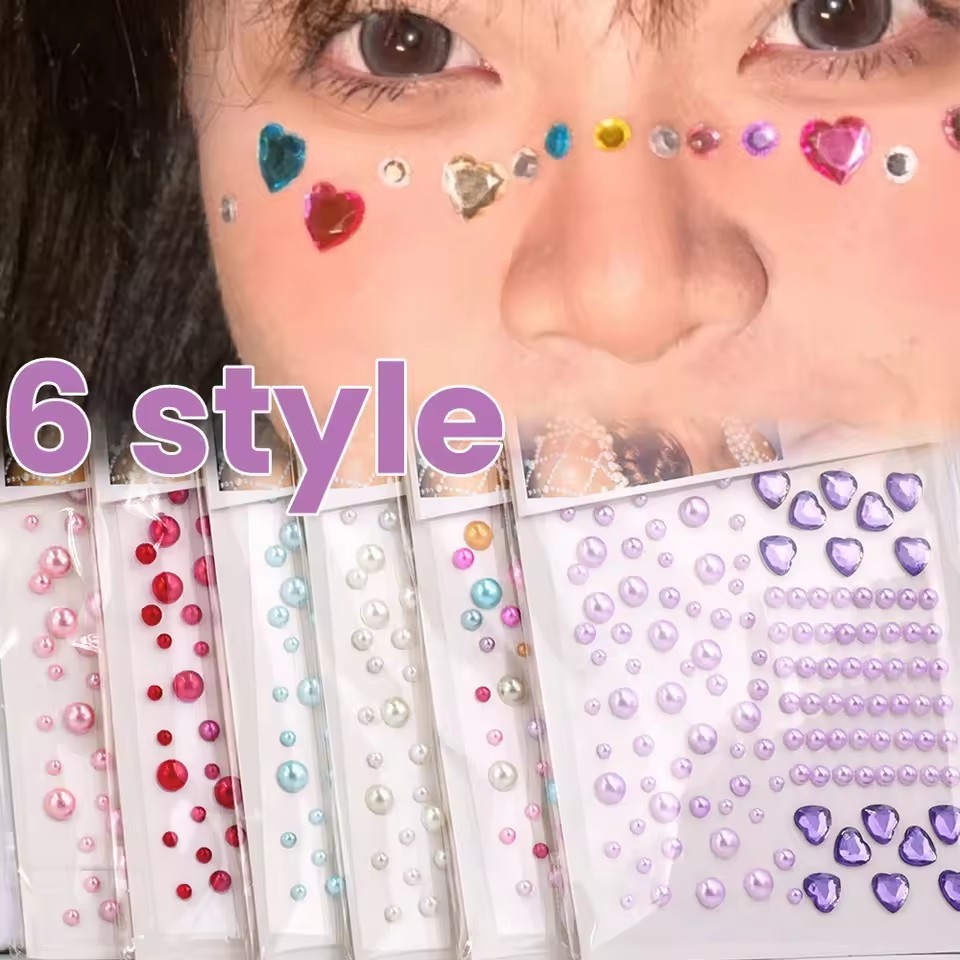 ใหม่ Rhinestone Face สติกเกอร์ Glitters Face Crystals Jewels เทศกาลแต่งหน้าเพชรกระสติกเกอร์อุปกรณ์เสริมอัญมณี