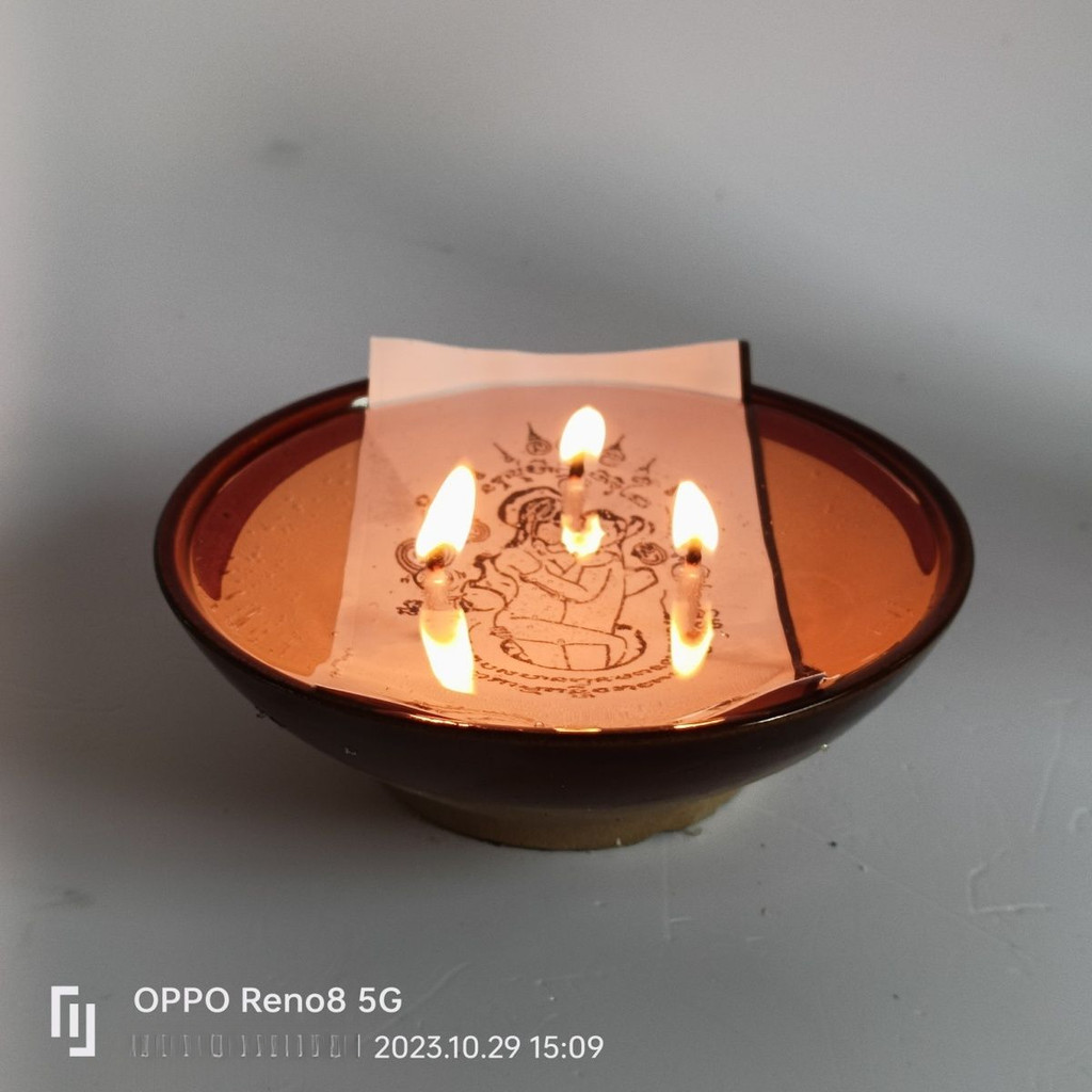 Thai Handicrafts Handmade Candle Bowl Wax Lighting Candle Lamp Lahu, Money Bag, Five Eyes Four Ears,