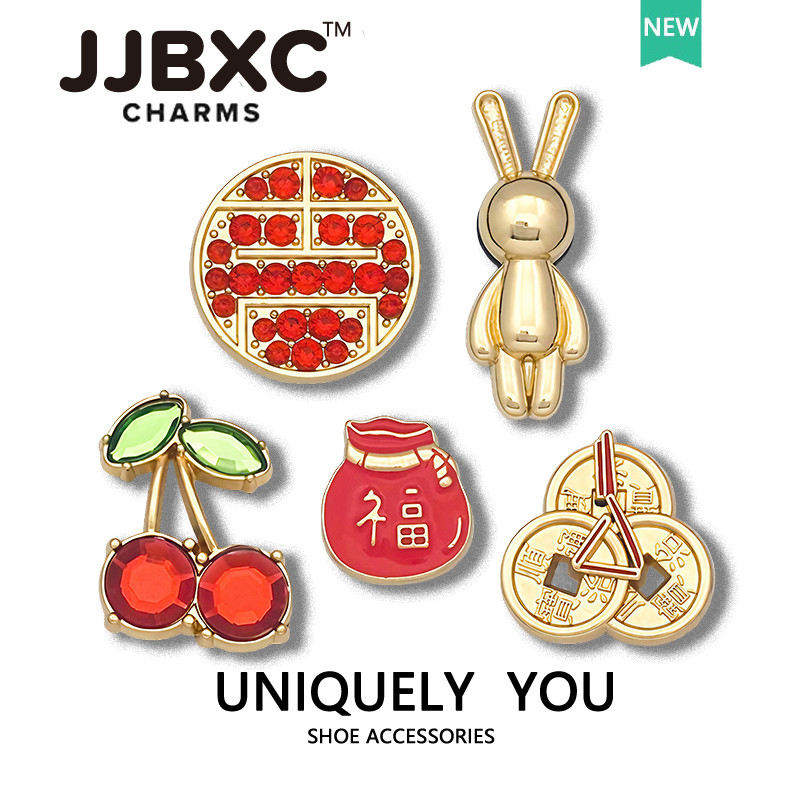 JJBXC cross จิบบิท โลหะเชอร์รี่ทองแดง กระต่ายเหรียญ DIY จิ๊บบิท ตัวติดรองเท้า cross