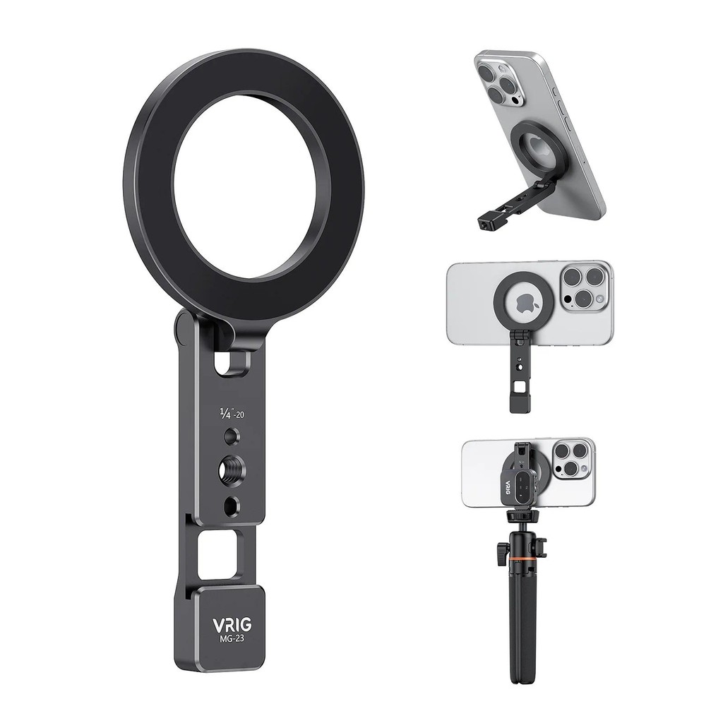 Uurig VRIG MG-23 แม่เหล็กขาตั้งโทรศัพท์ MagSafe รองเท้าเย็น Mount ที่วางขาตั้งกล้อง 1/4 "รูสกรูสําหรับ iPhone Android โทรศัพท์ขาตั้งกล้อง