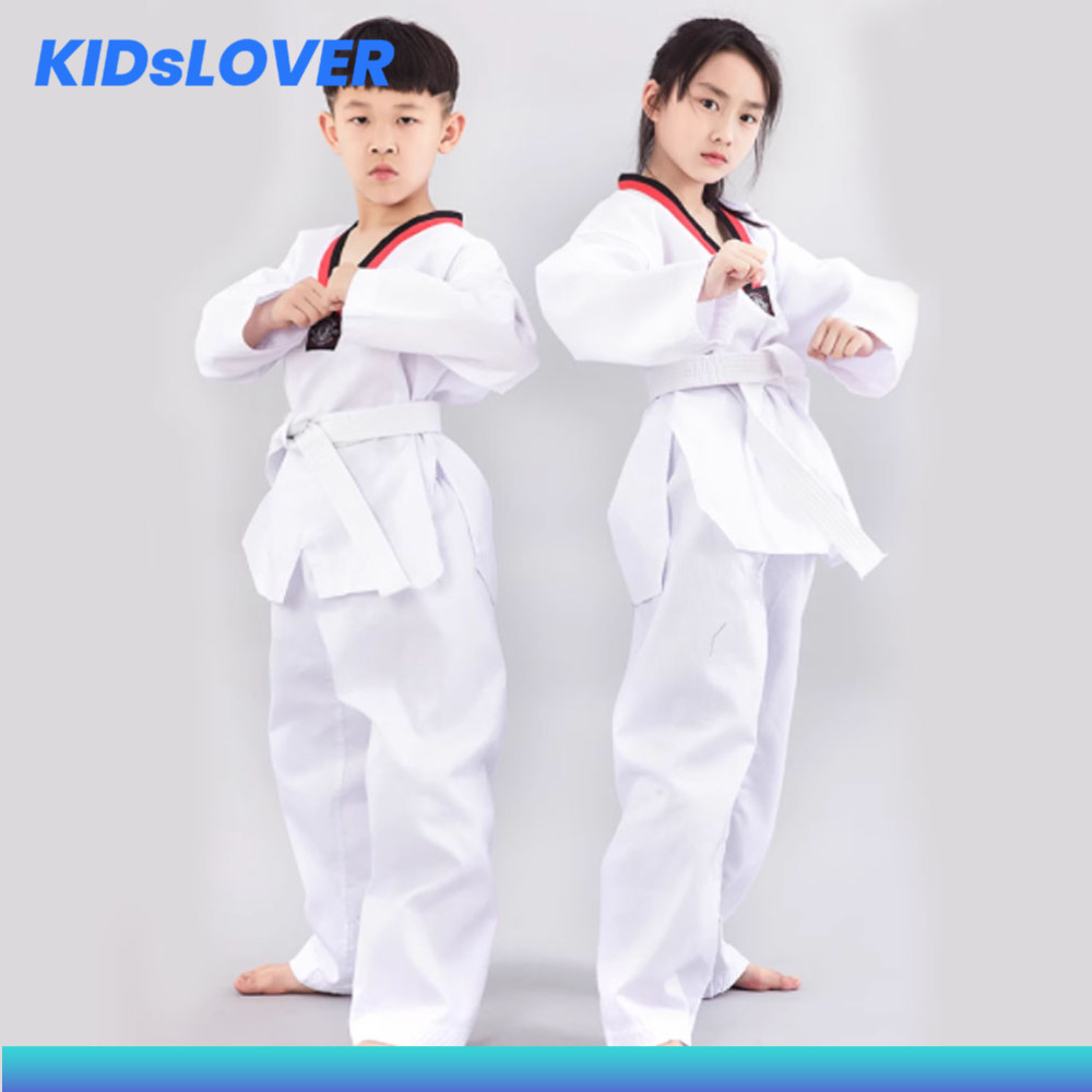 Kidslover ชุดเทควันโดผู้ใหญ่  ชุดเทควันโดเด็ก ชุดเทควันโด แขนยาว ชุดออกกำลังกาย พร้อมเข็มขัด สีขาว