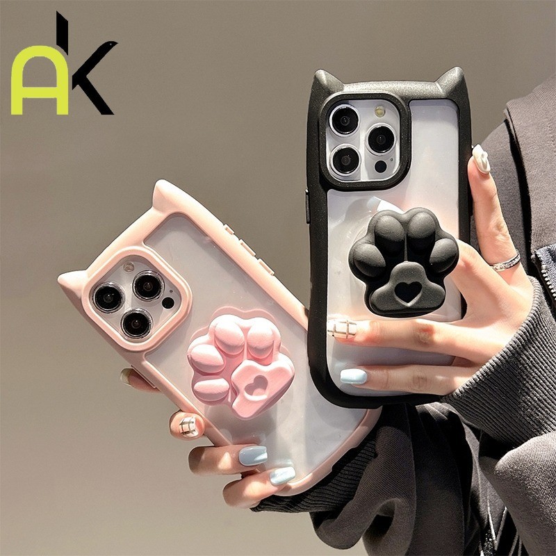 AK 3D DIY แมวหูสําหรับ for IPhone 11 12 13 14 15 16 Pro XS Max XR Xs เคสไอโฟน เคสซิลิโคนหูแมวโปร่ง